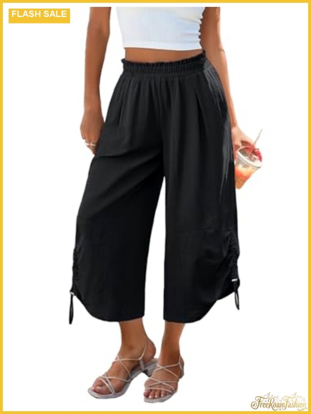 Wide Leg Capri Pants for Women Flowy Palazzo with Pockets